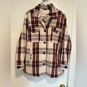 Lucky Brand Plaid Sz: S cream red Heavyweight Oversized Shirt Jacket Shacket